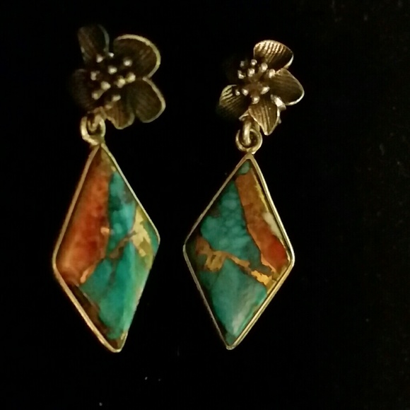 925 Spiny Oyster & Arizona Turquoise Post Earring - Picture 7 of 7